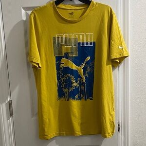 Puma Men's Tee in Mustard  Yellow with Blue Graphic